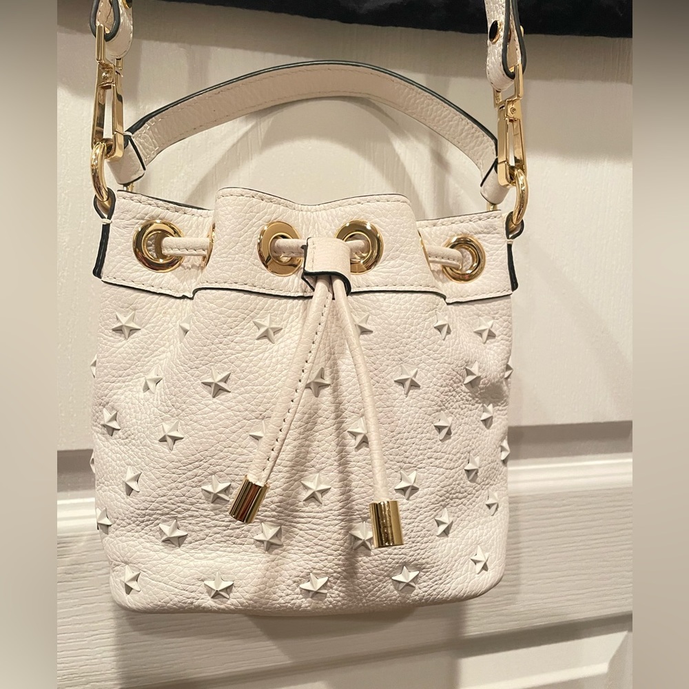MILLY “Astro Bag” White Star Studded Leather Bucket Bag